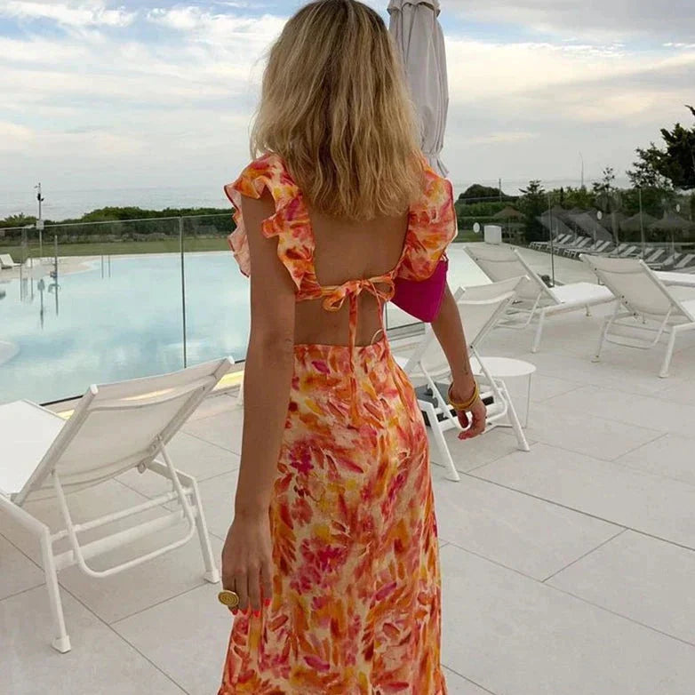 Claudia Aesthetic Fashionable Dress with Flowers in Orange Statement Occasion Edit