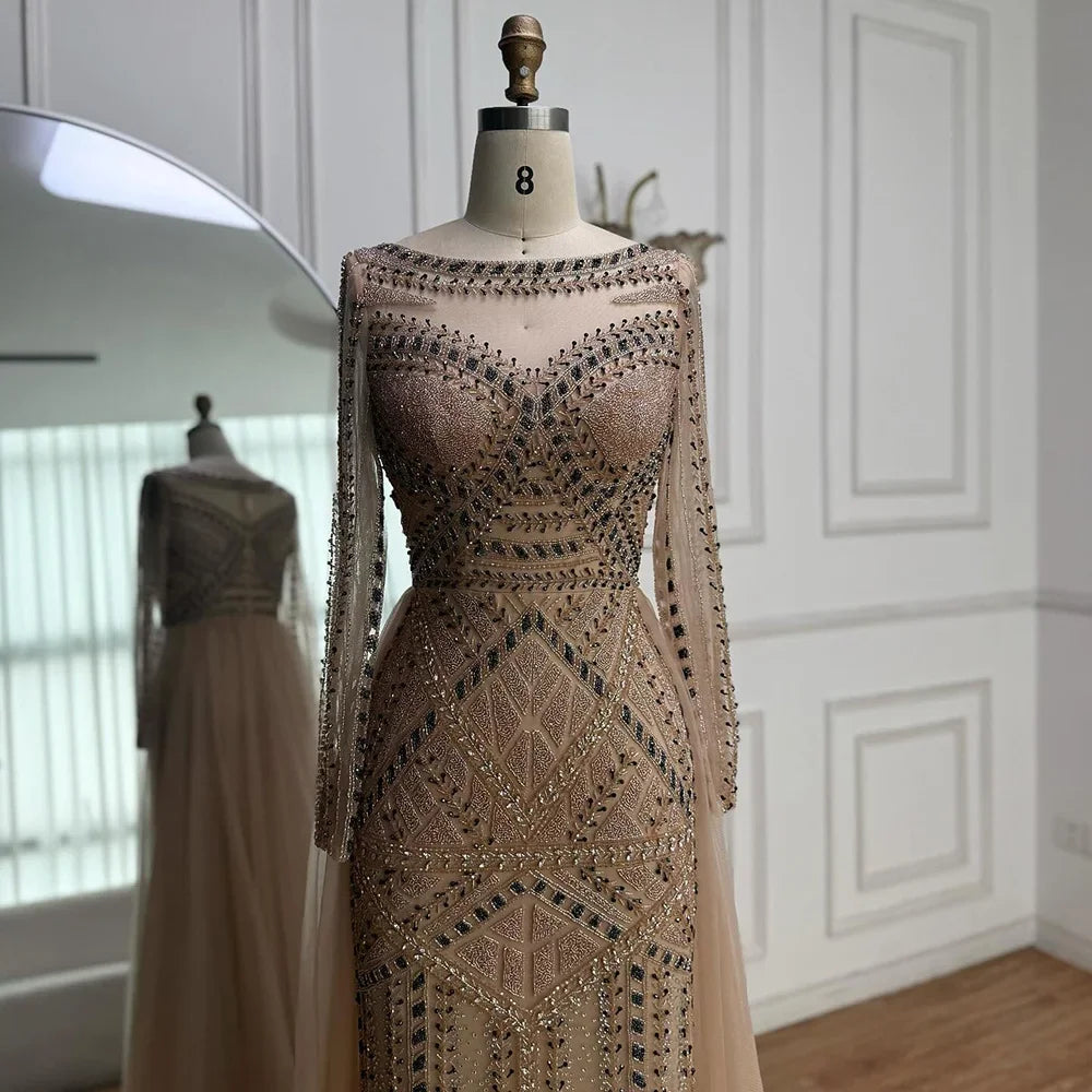 Zapdress Pink Long Sleeves Mermaid Beaded Evening Dress Formal Party Gowns for Women DLA72967 Customized (ZD17207)