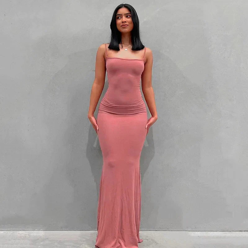 Satin Backless Bodycon Maxi Slip Dress