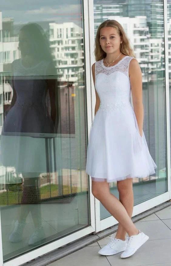 Sexy white homecoming dress with lace S53 by simplepromdress
