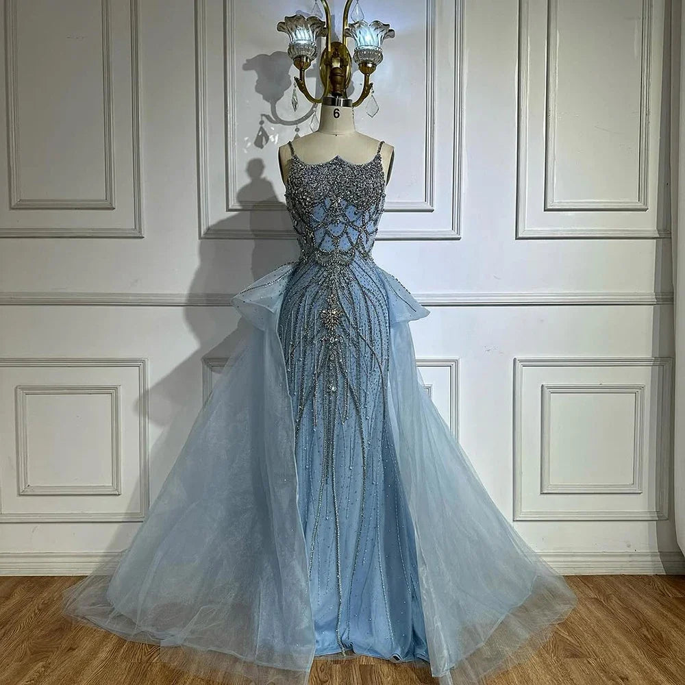 Zapdress Pink Spaghetti Strap Mermaid Beaded Evening Dresses with Overskirt Formal Party Gowns for Women DLA72810 Customized (ZD17232)