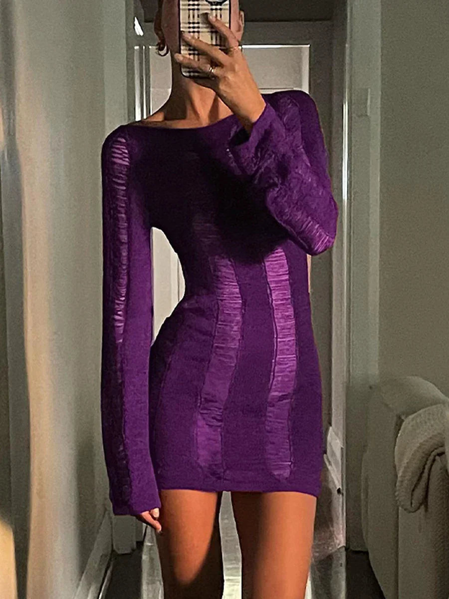 Cutout Knit Long Sleeve Wrap Mini Dress - View 6 | VelvetHem