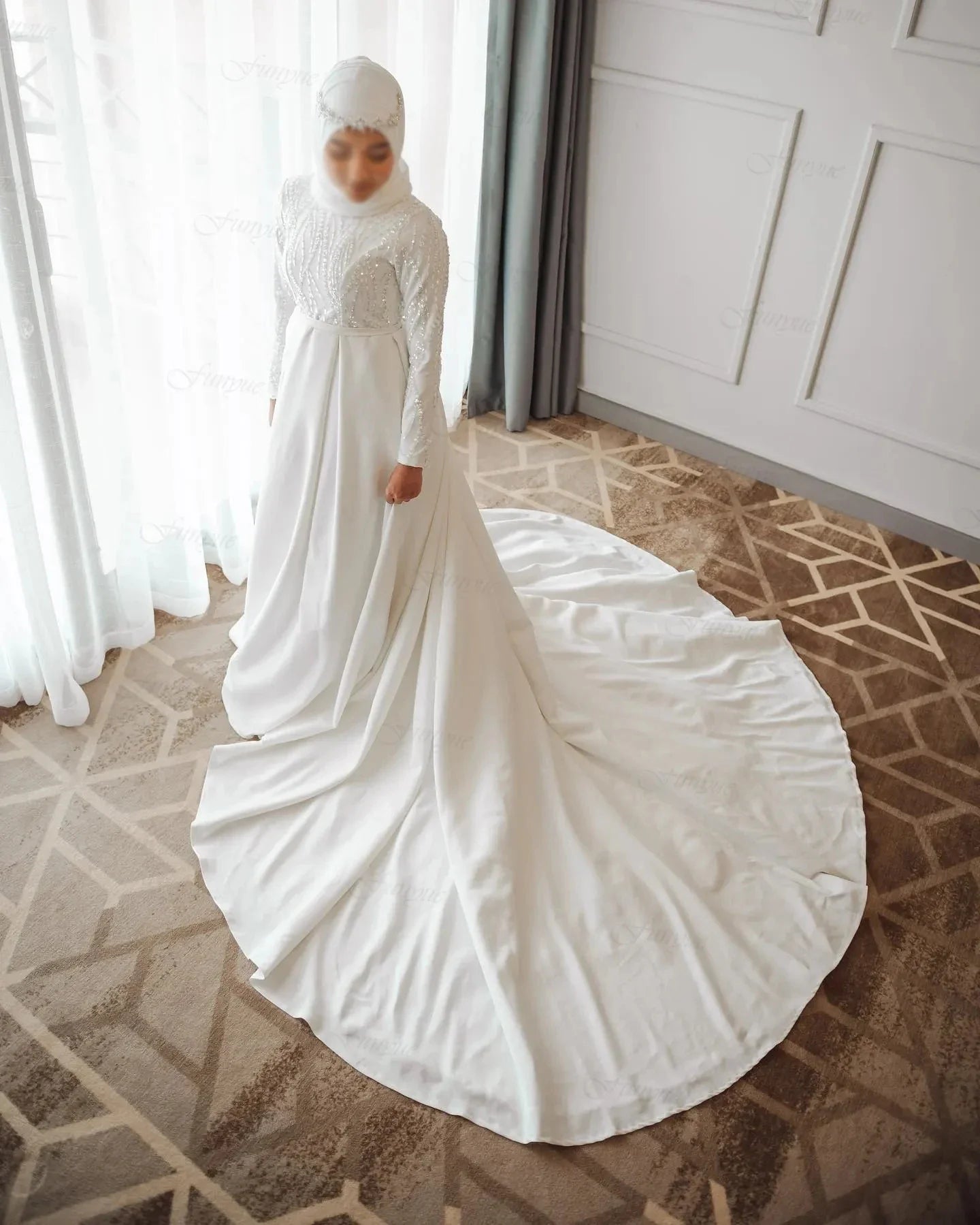Elegant Muslim Wedding Dresses Long Sleeve A-Line Hajab Bridal Dress Vestido De Noiva 2024 Dubai Arabic Bridal Gowns Ivory