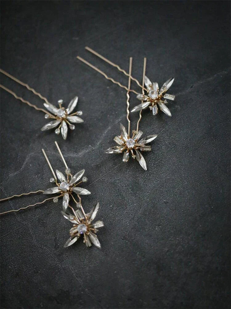Wedding Accessories Crystal Rhinestones Hair Pins Clips Gold Color Head Pieces For Brides Bridesmaids Hairpins Bridal Jewelry
