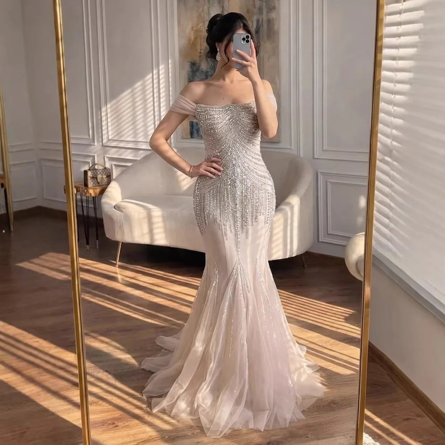 Zapdress 2026 Nude Off Shoulder Mermaid Beaded Evening Gowns Wedding Party Dresses for Women DLA73214 Customized (ZD17251)