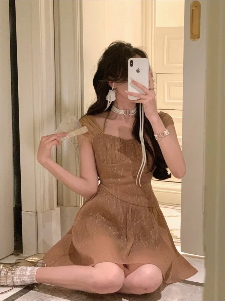 Vintage Midi Dress For Women Summer Elegant Prom Evening Party Vestidos Fashion Female Clothing Office Ladies Dresses