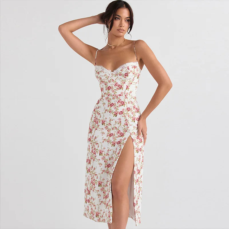 Slip Slit Midi Ruffle Floral Dress - View 9 | VelvetHem