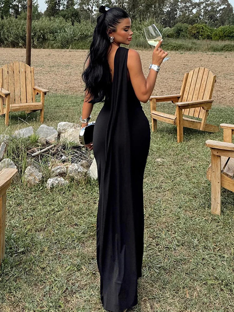 Strapless Off Shoulder Pleated Maxi Dress - View 6 | VelvetHem