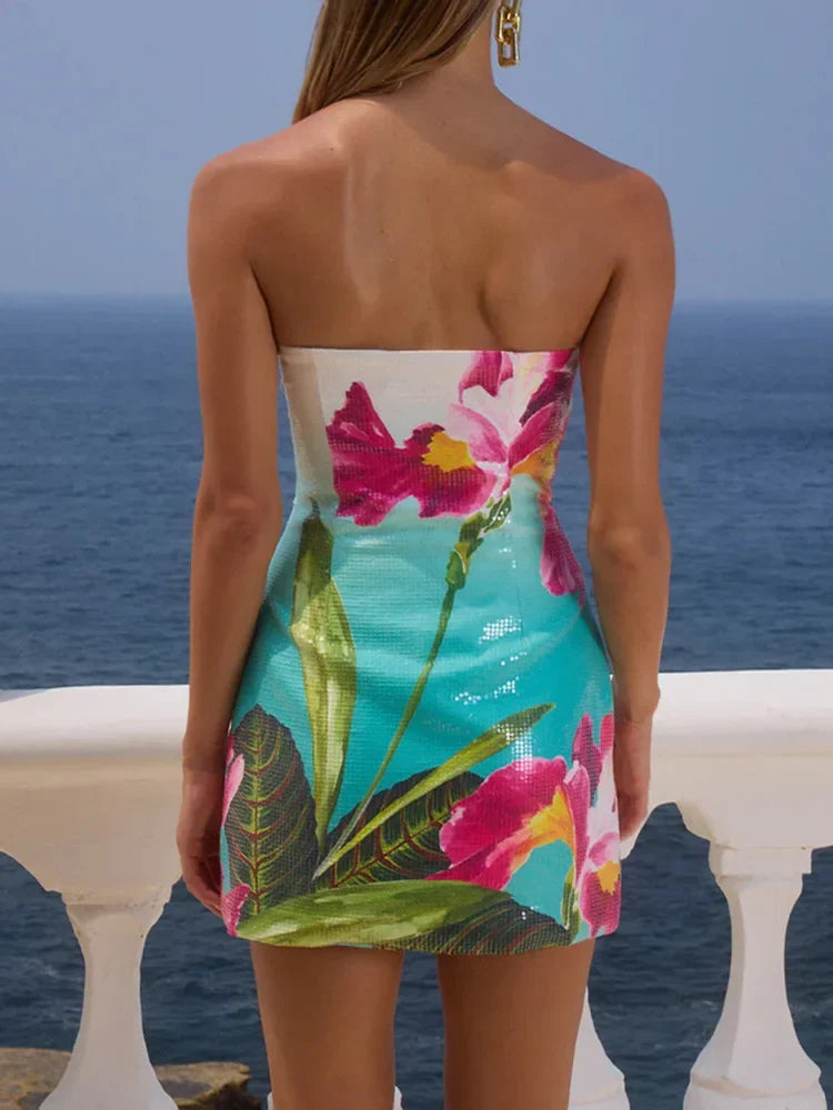 Patchwork Slit Slash Neck Floral Dress - View 2 | VelvetHem