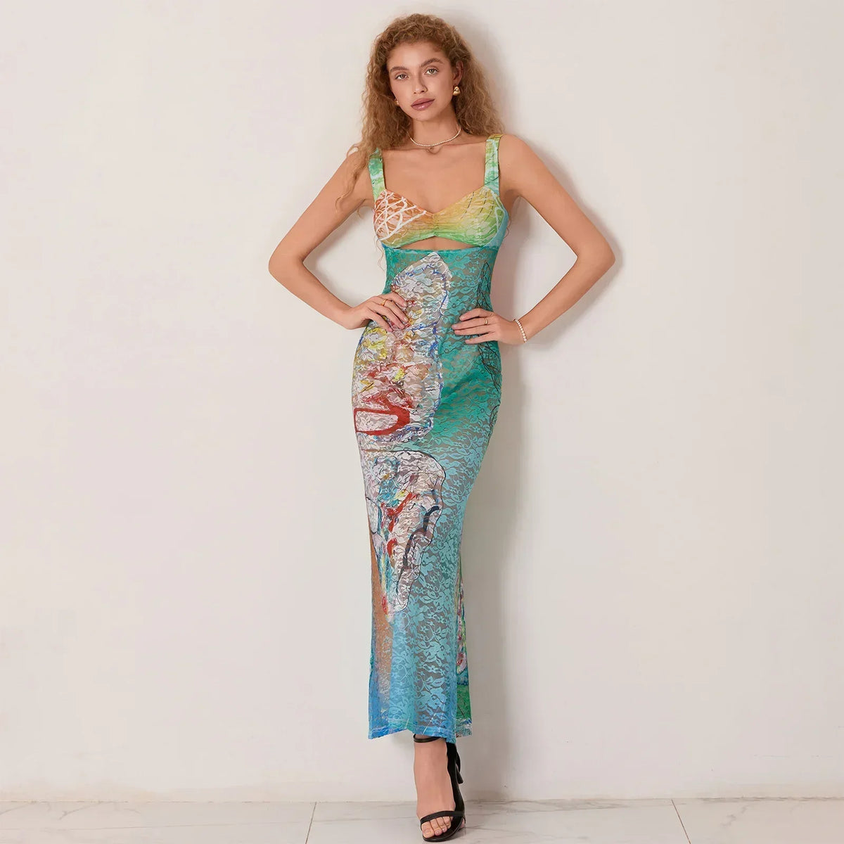 Hollow Pattern Cami Floral Dress - View 6 | VelvetHem