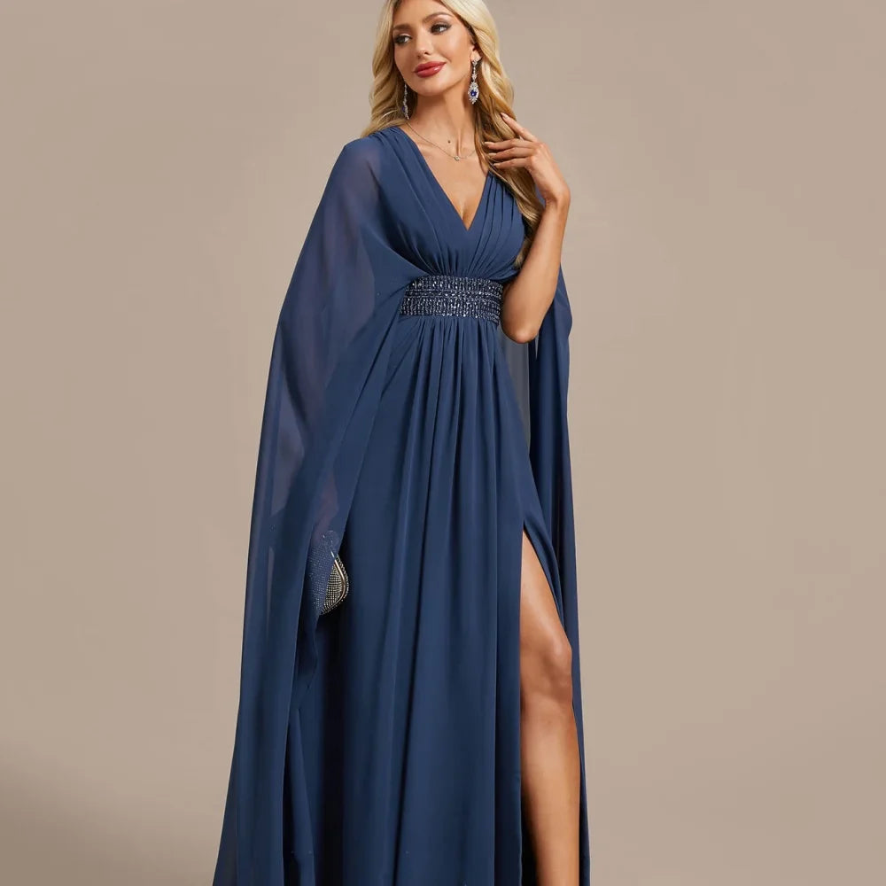 Elegant Chiffon Bridal Dress Split Customized A Line V Neck Wedding Party Gowns Formal Floor Length Mother Dresses For Bride