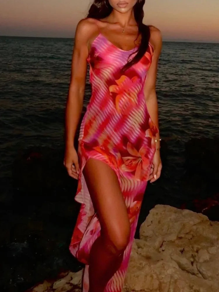Chic Flower Printed V Neck Beach Midi Dress - View 4 | VelvetHem