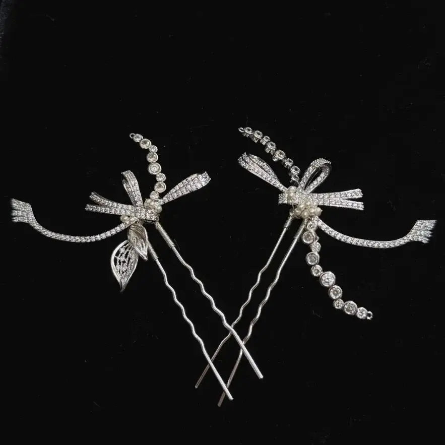 Silver Color Hair Pin Clip Pearl Crystal Head Piece For Bride Bridesmaids Hairpin Earrings Bridal Jewelry Wedding Accessories - FashionDia