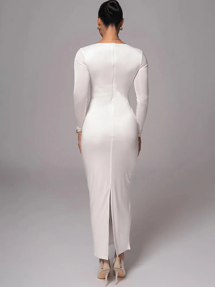 Hollow Long Sleeve Bodycon Midi Dress - View 4 | VelvetHem