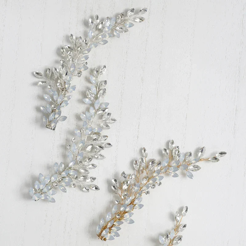 Bridal Jewelry Crystal Rhinestones Opal Hair Clips Pins Pearls Hairpins Brides Bridesmaids Head Pieces Women Wedding Accessories