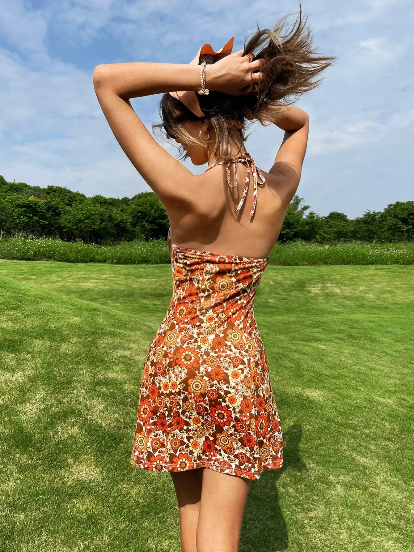 Floral Halter Holiday Gothic Mini Dress - View 2 | VelvetHem