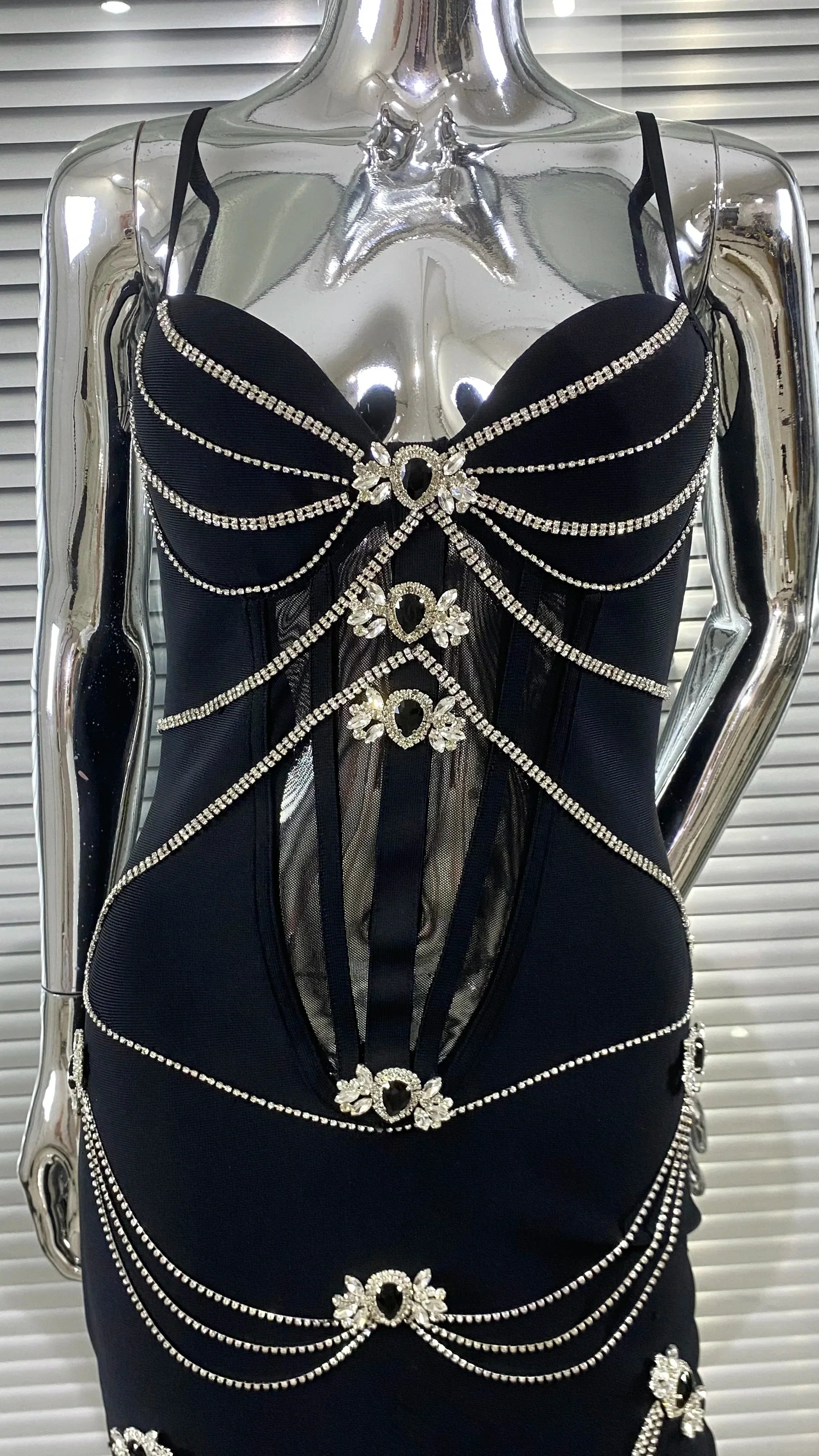 Luxury Woman Haute Couture Evening Dress Sparkling Diamonds Strapless Black Ankle Length Bandage Dress Birthday Party Outfit