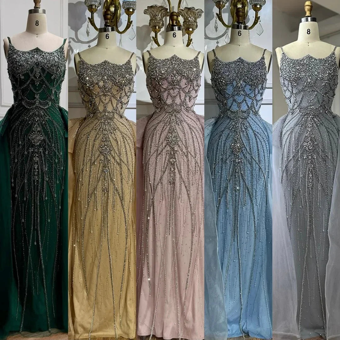 Zapdress Pink Spaghetti Strap Mermaid Beaded Evening Dresses with Overskirt Formal Party Gowns for Women DLA72810 Customized (ZD17232)
