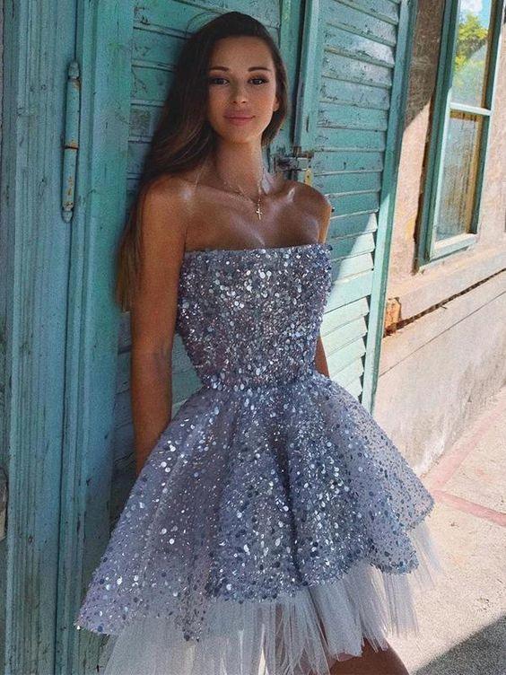 Sparkly Sequin Tulle A-line Backless Homecoming Dress S6497 by simplepromdress