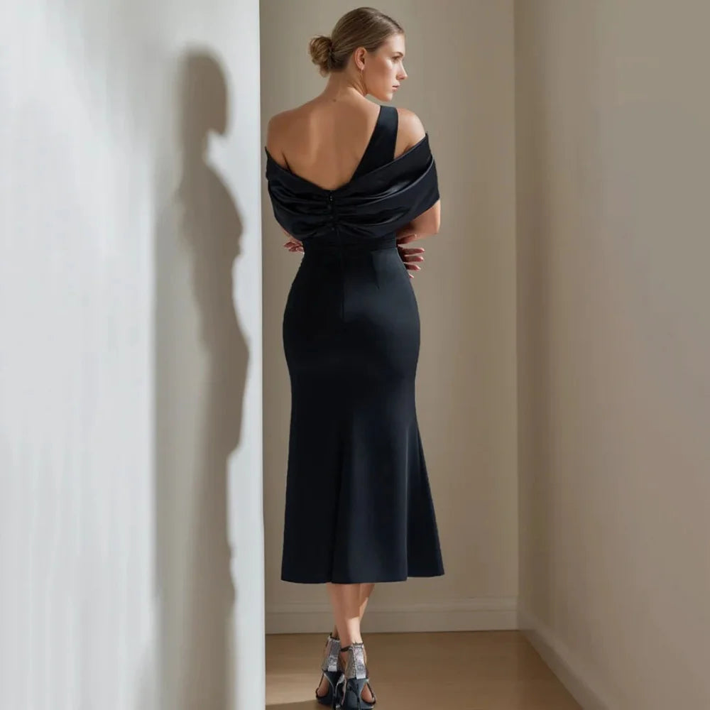 Customized Simple Mermaid Mother Dresses One Shoulder Beading Wedding Party Gowns Mid-calf Length New Formal Bridal Dress