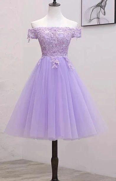Light Purple Lace And Tulle Off The Shoulder Homecoming Dress S11189 by simplepromdress