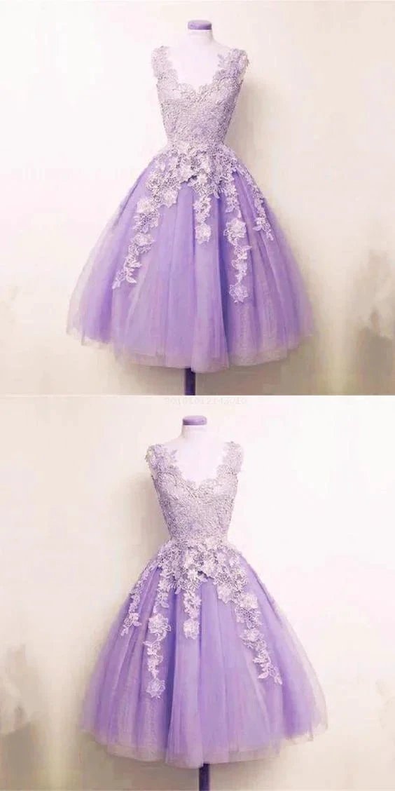 Fetching Appliques Homecoming Dress Lilac Tulle Lace Appliques A-line Short Homecoming Dress S10571 by simplepromdress