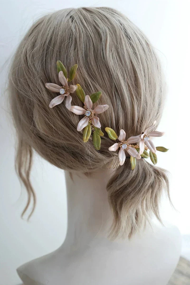 Bridal Jewelry Flower Hair Comb Pin Clip Gold Color Hairpin For Brides Leaf Crystal Rhinestones Head Pieces Wedding Accessories - View 6 | FashionDia