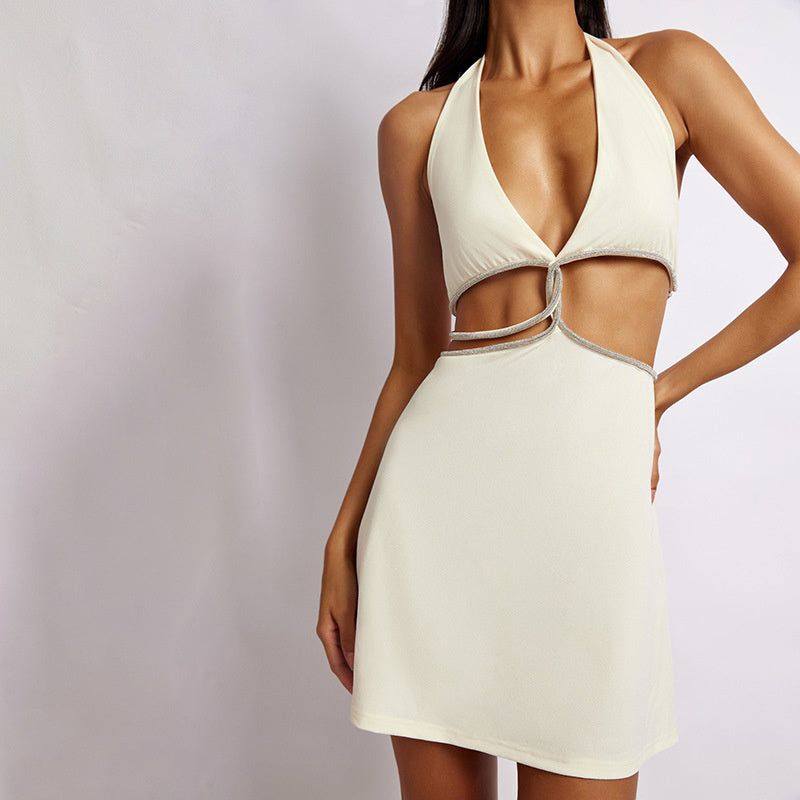 Infinity Halter Diamante Rope Twist Mini Dress