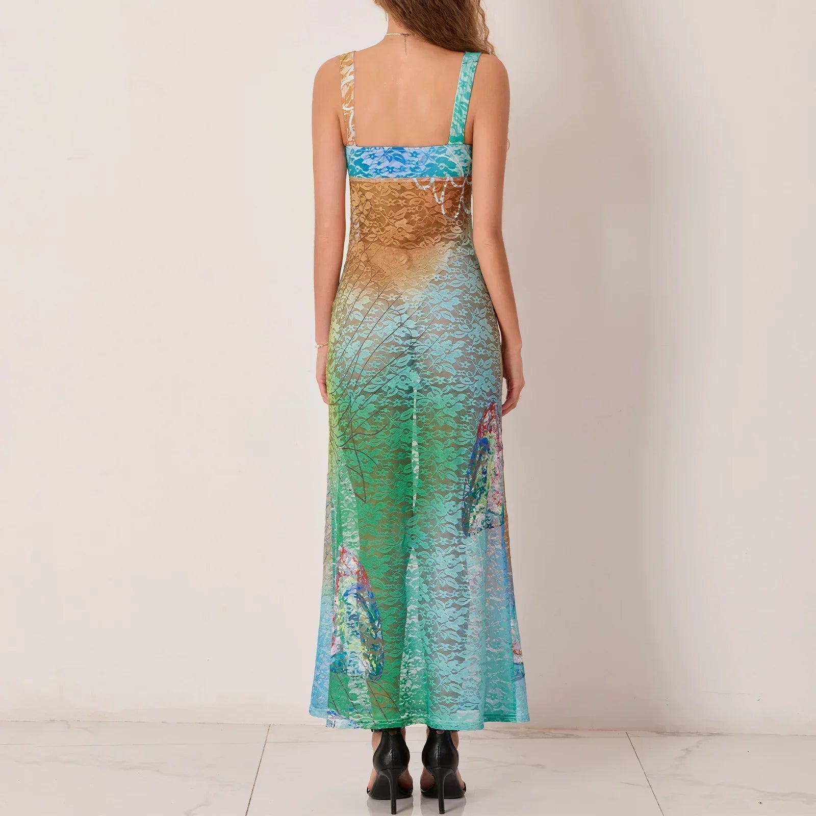 Hollow Pattern Cami Floral Dress