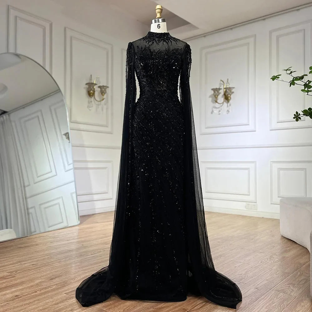 Zapdress Customized Caramel Mermaid Beaded Cape Sleeves Evening Dresses 2024 Dubai Party Gowns for Women Wedding DLA71885A (ZD17280)
