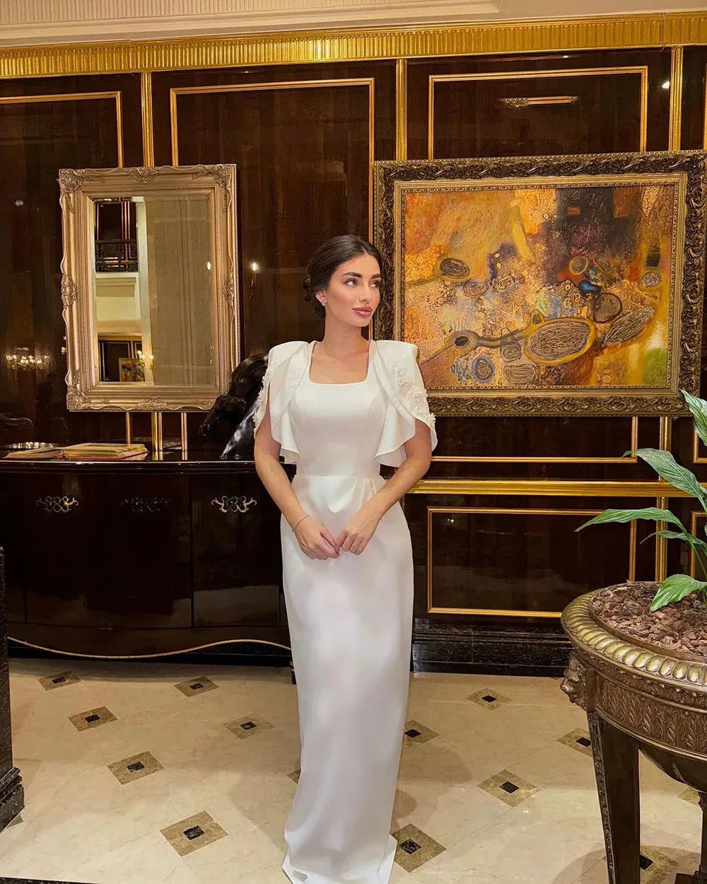 Elegant Prom Dresses Cap Sleeves Beading Square Necking Mermaid Evening Dress For Special Evens Women Gown