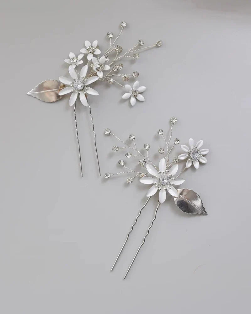 Crystal Rhinestones Hair Clip Pin Silver Color Hairpin Brides Women Girl Flower Head Piece Wedding Accessories Bridal Jewelry c