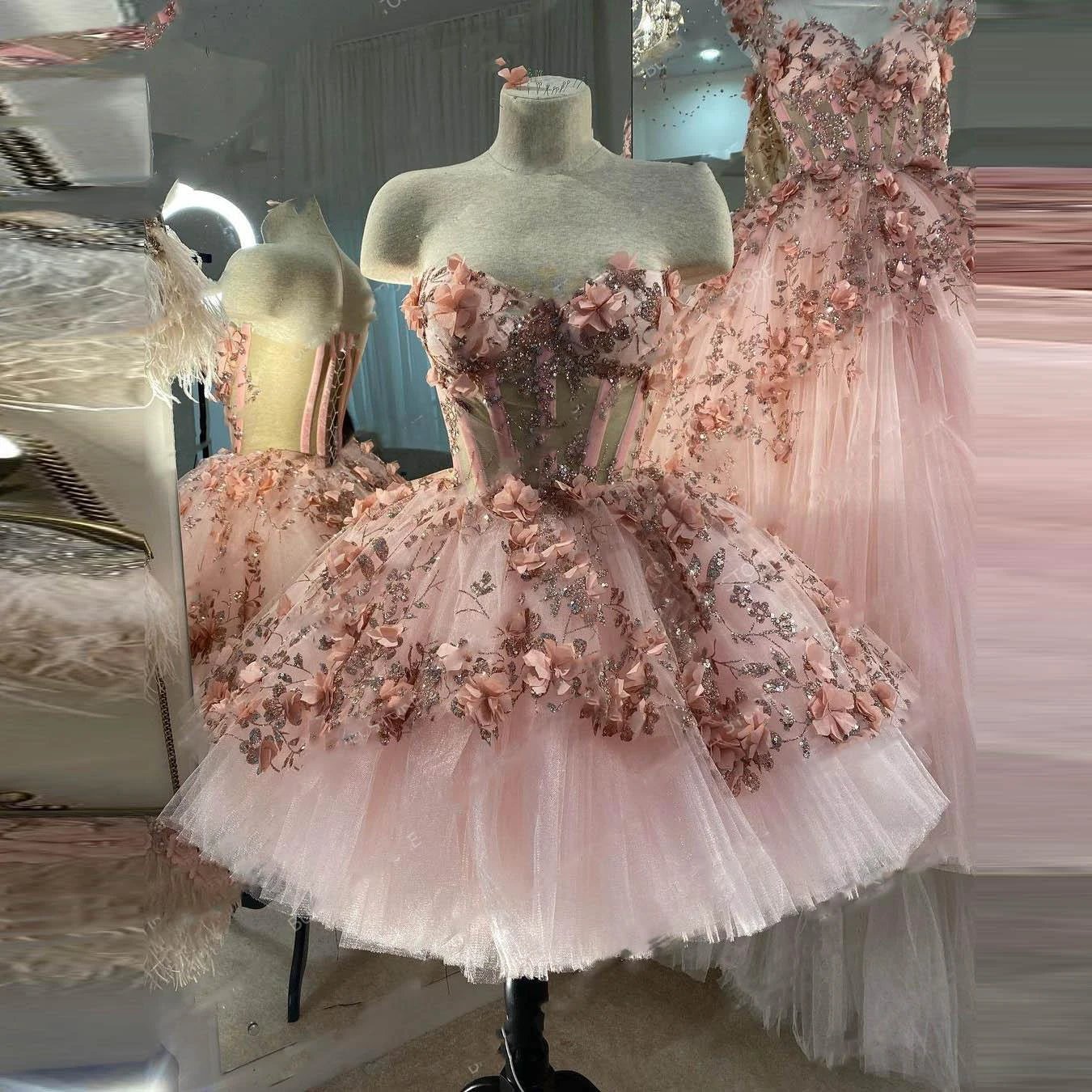 Blue Tulle Short Homecoming Dress With 3D Flowers Y38 by simplepromdress