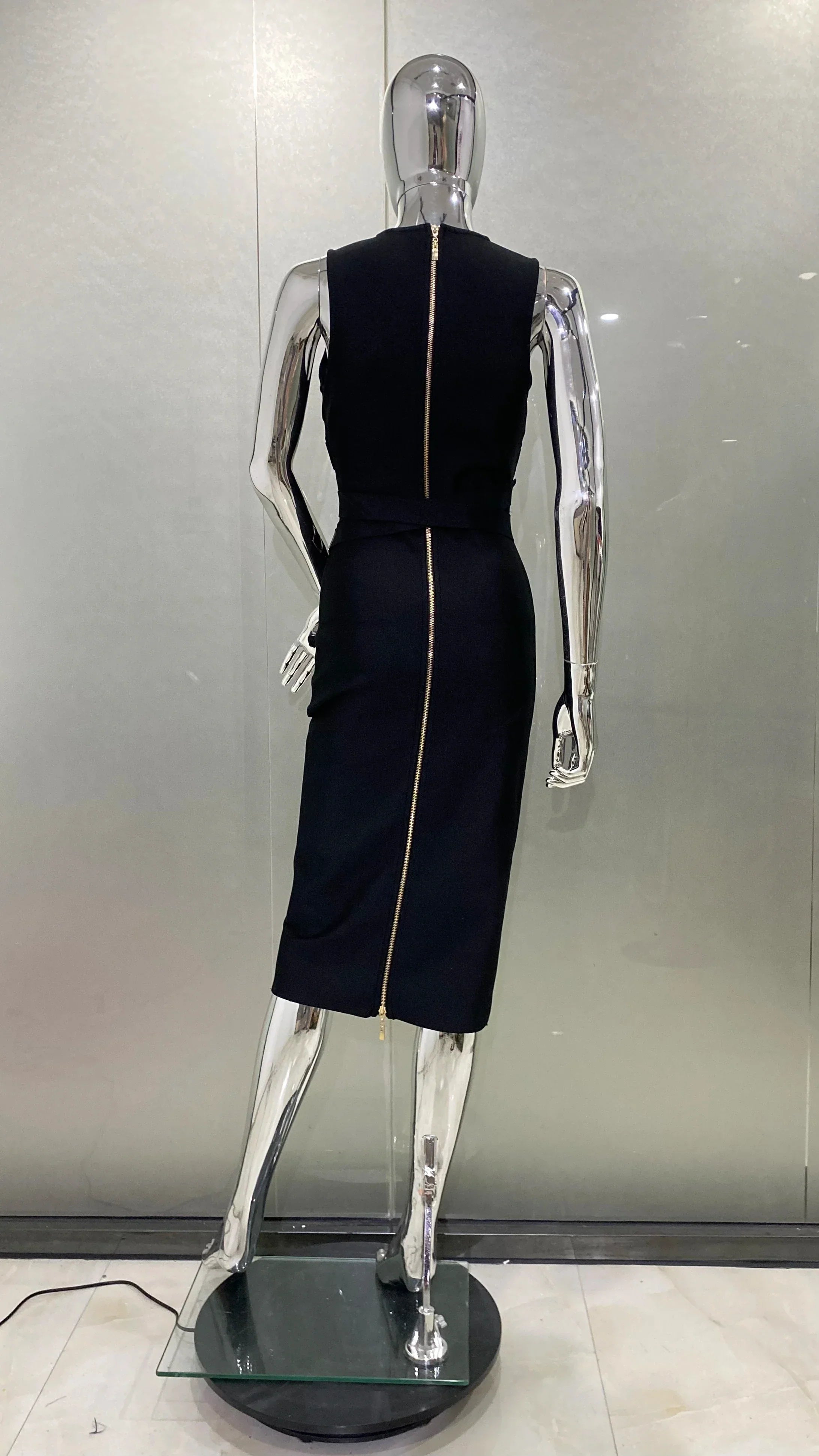 2024 Fashion Diamond Girdle Sleeveless Package Hips Midi Calf Bandage Dress Elegant Woman Evening Dress Celebrity Party Vestido