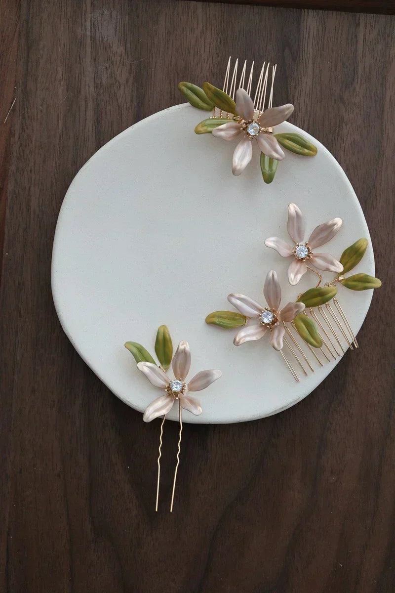 Bridal Jewelry Flower Hair Comb Pin Clip Gold Color Hairpin For Brides Leaf Crystal Rhinestones Head Pieces Wedding Accessories - View 4 | FashionDia