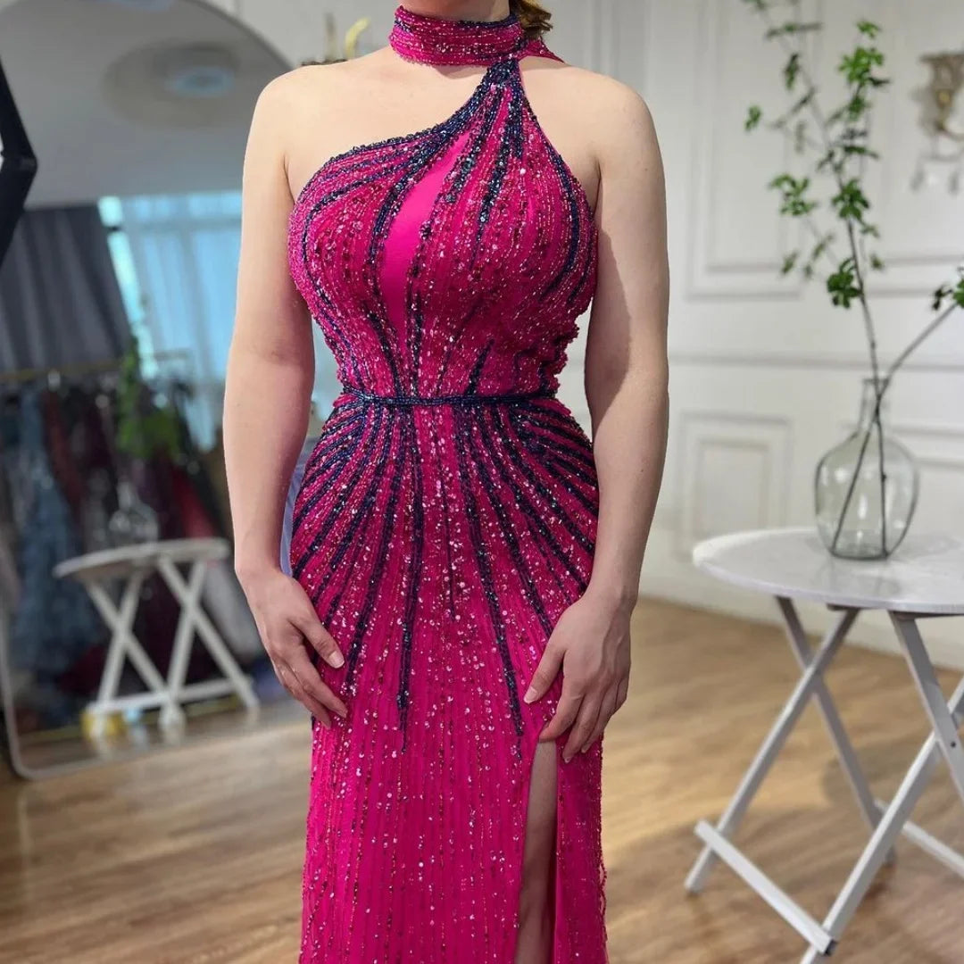 Zapdress Green Halter Sleeveless Beaded Mermaid High Split Evening Dresses Party Gowns for Women DLA72092 Customized (ZD17217)