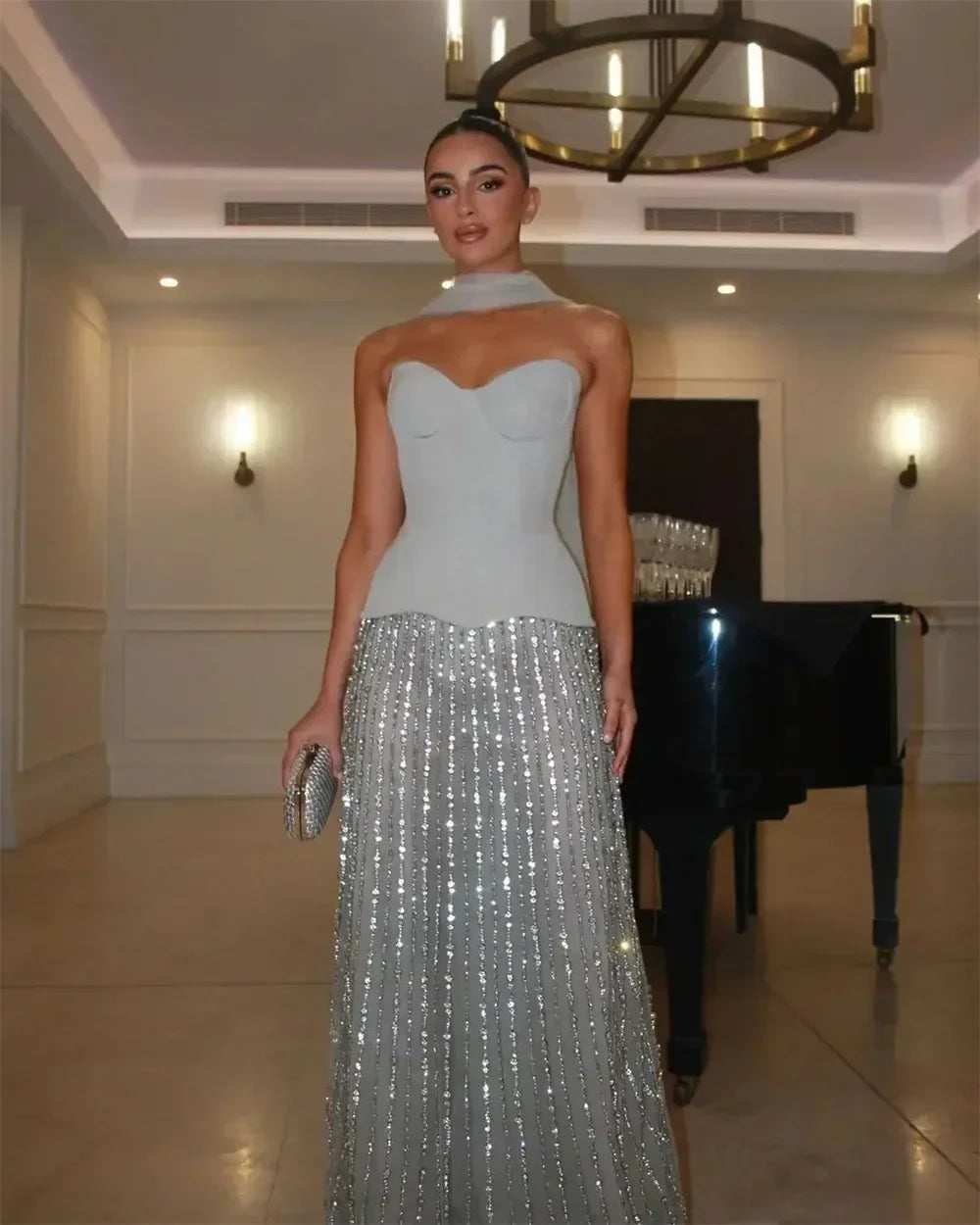 Beaded Strapless Sky Blue Maxi Dress - View 2 | VelvetHem