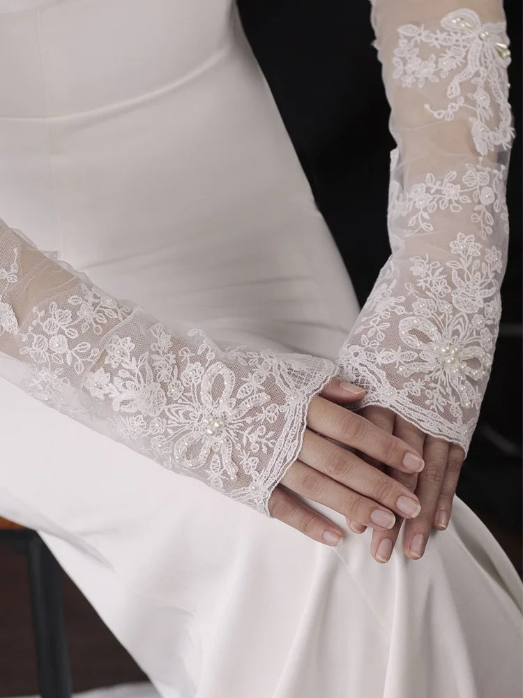 Long Bridal Gloves Pearl Wristband Wedding Glove For Women Girl Party Evening Dress Jewelry Bride Accessories