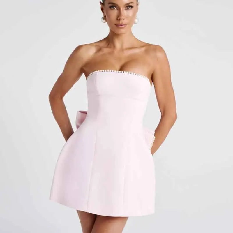 Pearl Backless Bow Prom Dress - View 3 | VelvetHem