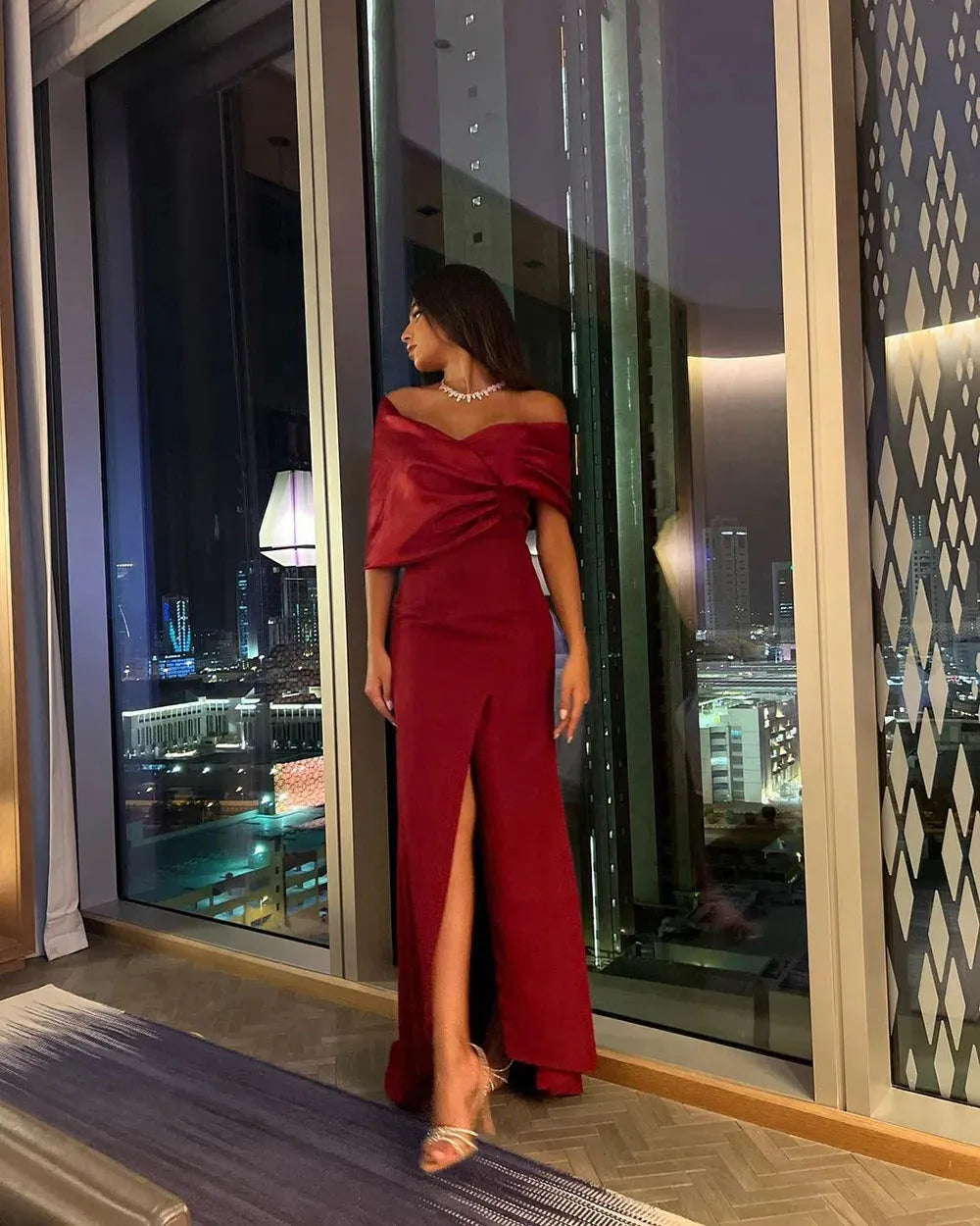 Elegant Mermaid Evening Dresses Off The Shoulder Front Slit Party Gown Special Occasion Dress Arabic Evening Gown