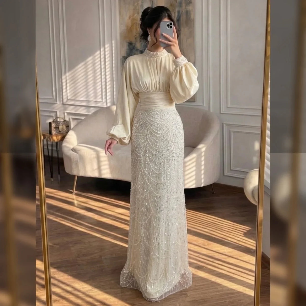 Zapdress 2026 Elegant Mauve Muslim Evening Gowns Dubai High Neck Full Sleeve Formal Party Dress for Women DLA73676 Customized (ZD17173)
