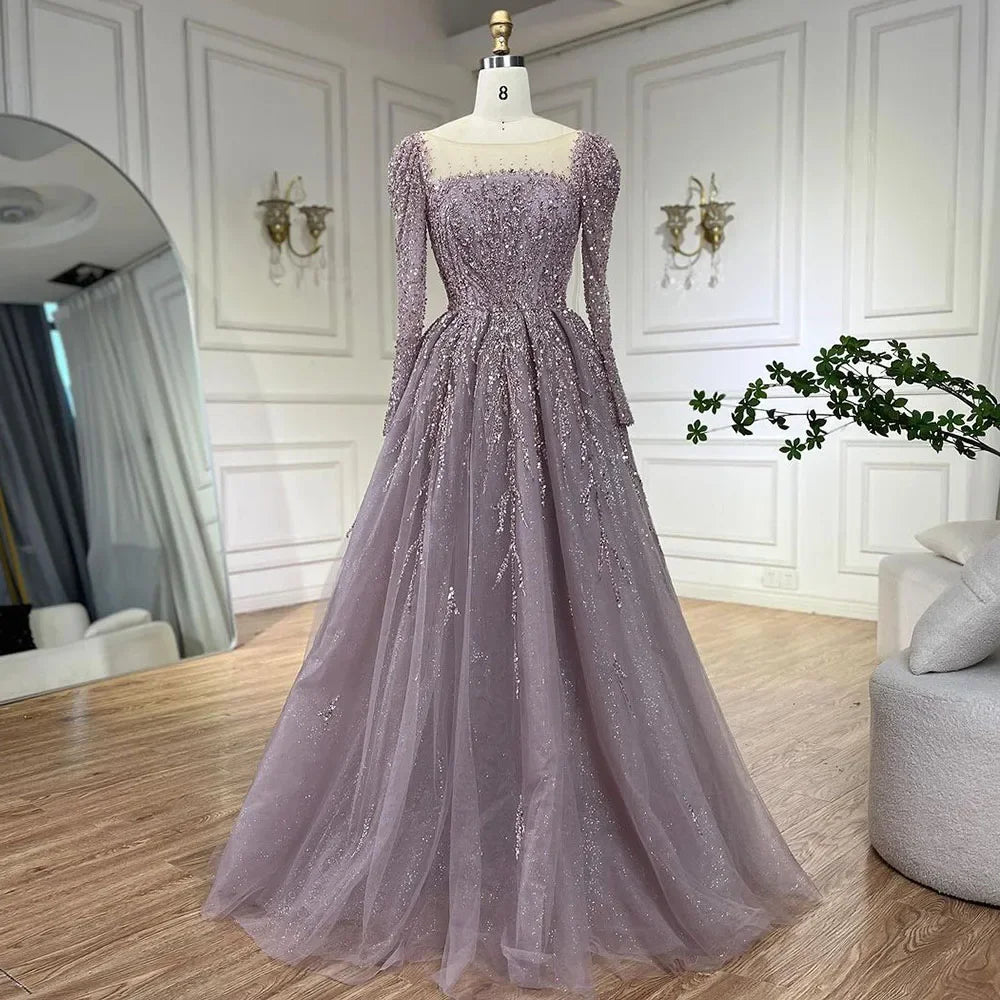 Zapdress Customized Pink Long Sleeves A Line Beaded Dubai Evening Dresses Party Gowns 2025 For Women Wedding (ZD17248)