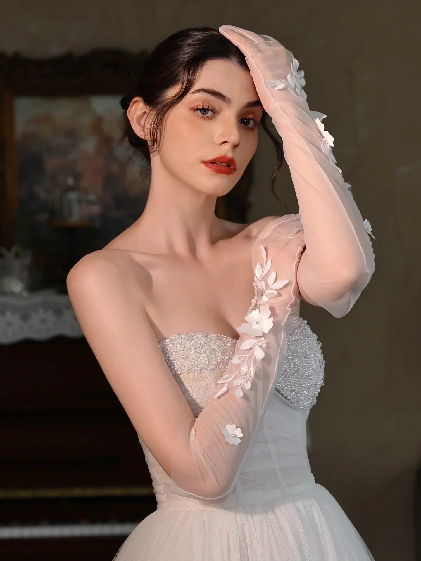 Short Bridal Gloves Flower Wedding Glove For Women Girl Party Evening Dress Jewelry Brides Accessories