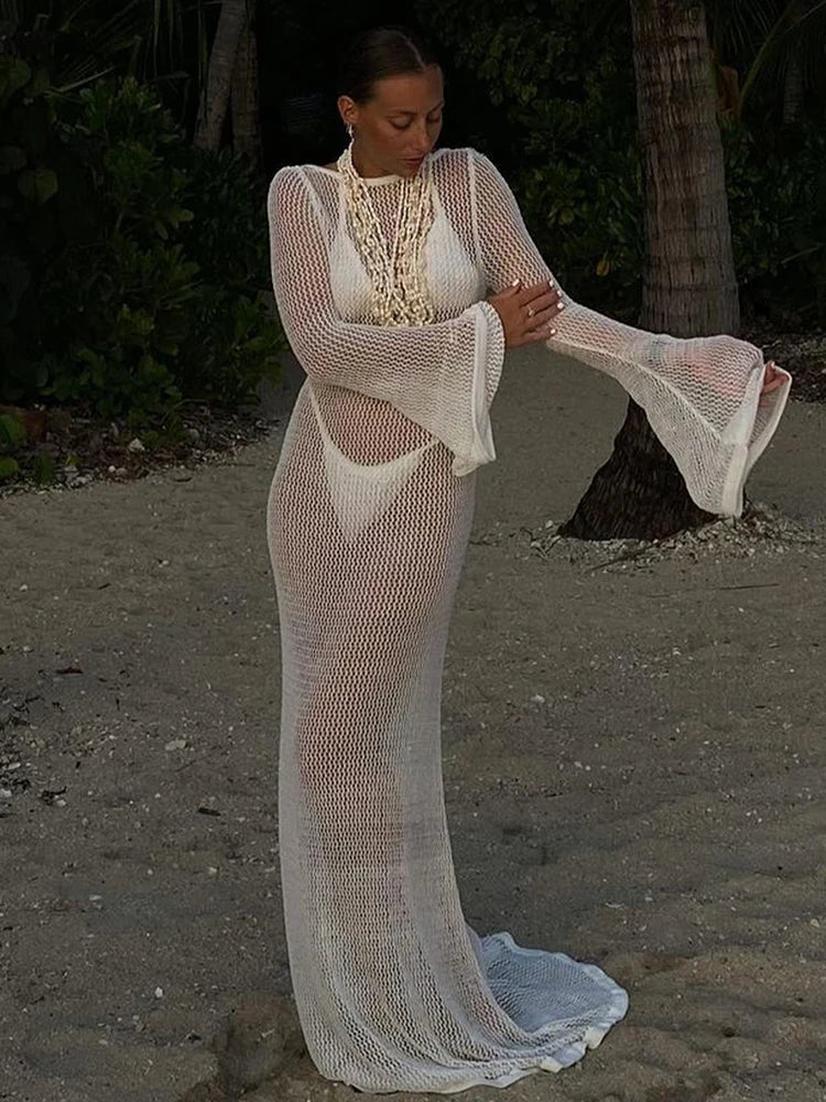 Hollow Out Long Sleeve Bikini Cover Up