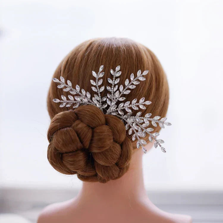 Crystal Rhinestones Hair Pin Clip Leaf Hairpin For Brides Bridesmaids Silver Color Head Piece Wedding Accessories Bridal Jewelry - View 3 | FashionDia