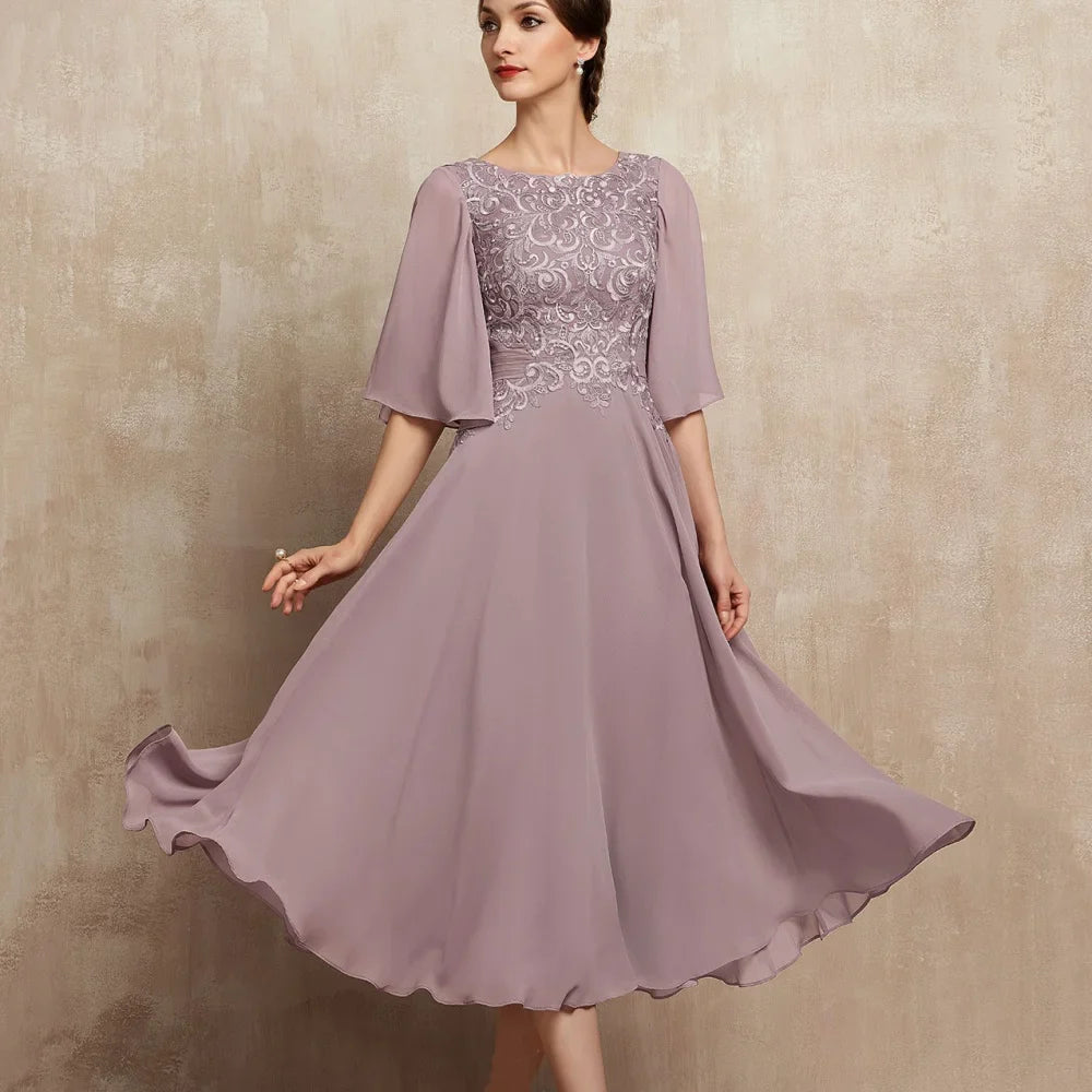 Elegant Chiffon Bridal Dress Customized A Line Lace Wedding Party Gowns Formal Occasion O Neck Mother Dresses For Bride