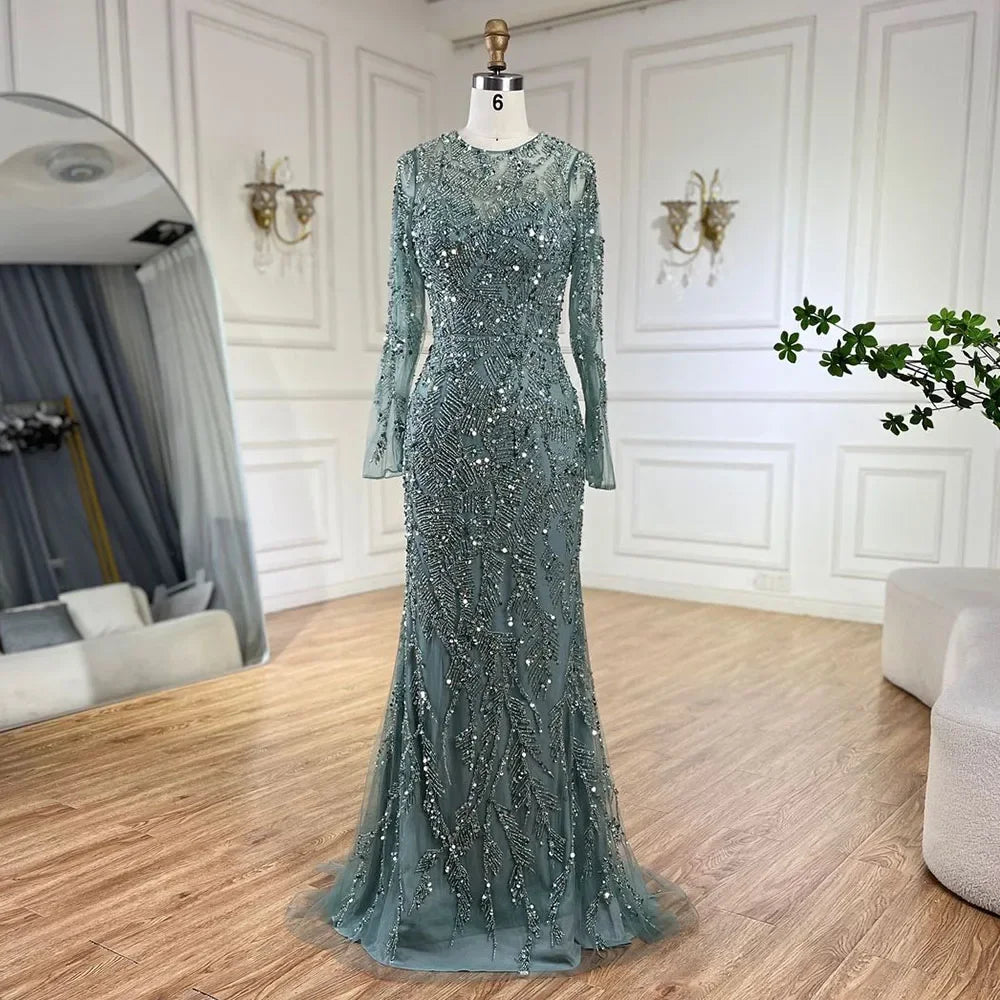 Zapdress Customized Turquoise Mermaid Party Gown Overskirt Beaded Evening Dress for Women Wedding 2024 (ZD17228)