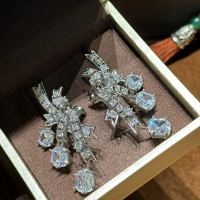 Silver Color Zircon Bridal Earrings CZ Cubic Zirconia Wedding Earring For Brides Bridesmaids Accessories Women Prom Jewelry - View 3 | FashionDia