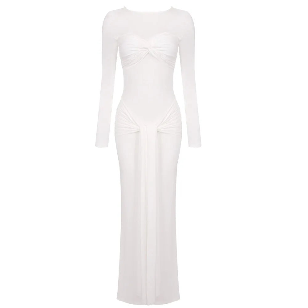 O - neck Long Sleeve Robe fashion Maxi Dress