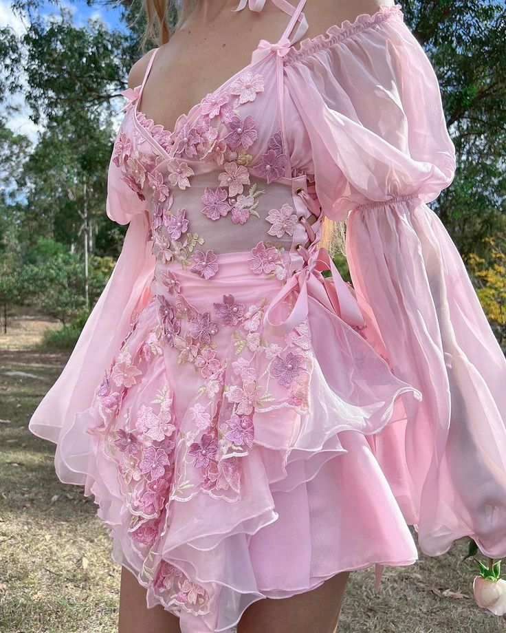 Pretty Pink Organza Appliques A-Line Short Graduation Homecoming Dress Birthday Outfits - FashionDia